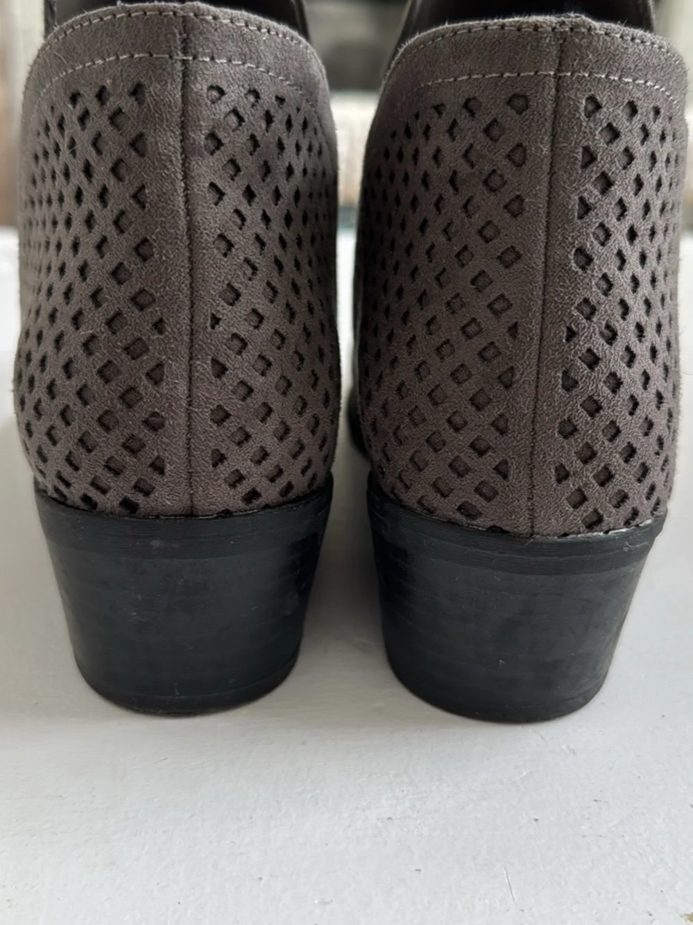 MIA Charcoal Gray Suede Cutout Ankle Booties